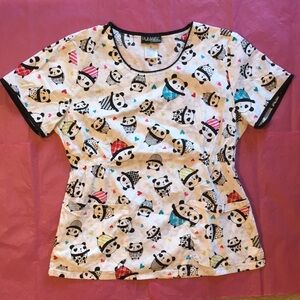 Cherokee Runway Pandas Scrub Top Size Medium